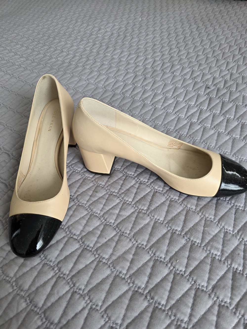 Cole Haan Beige and Black Block Heel Pumps
